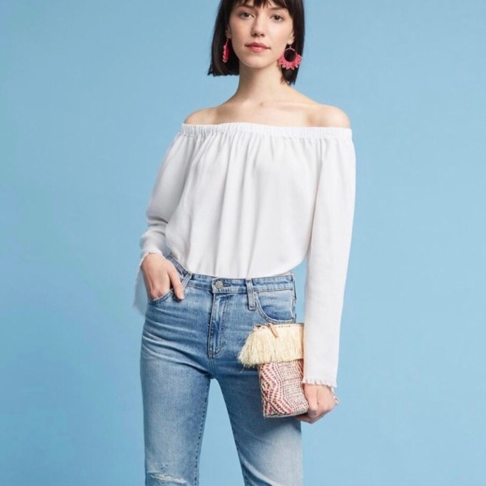 Cloth + Stone Boho White Tencel Off Shoulder Top